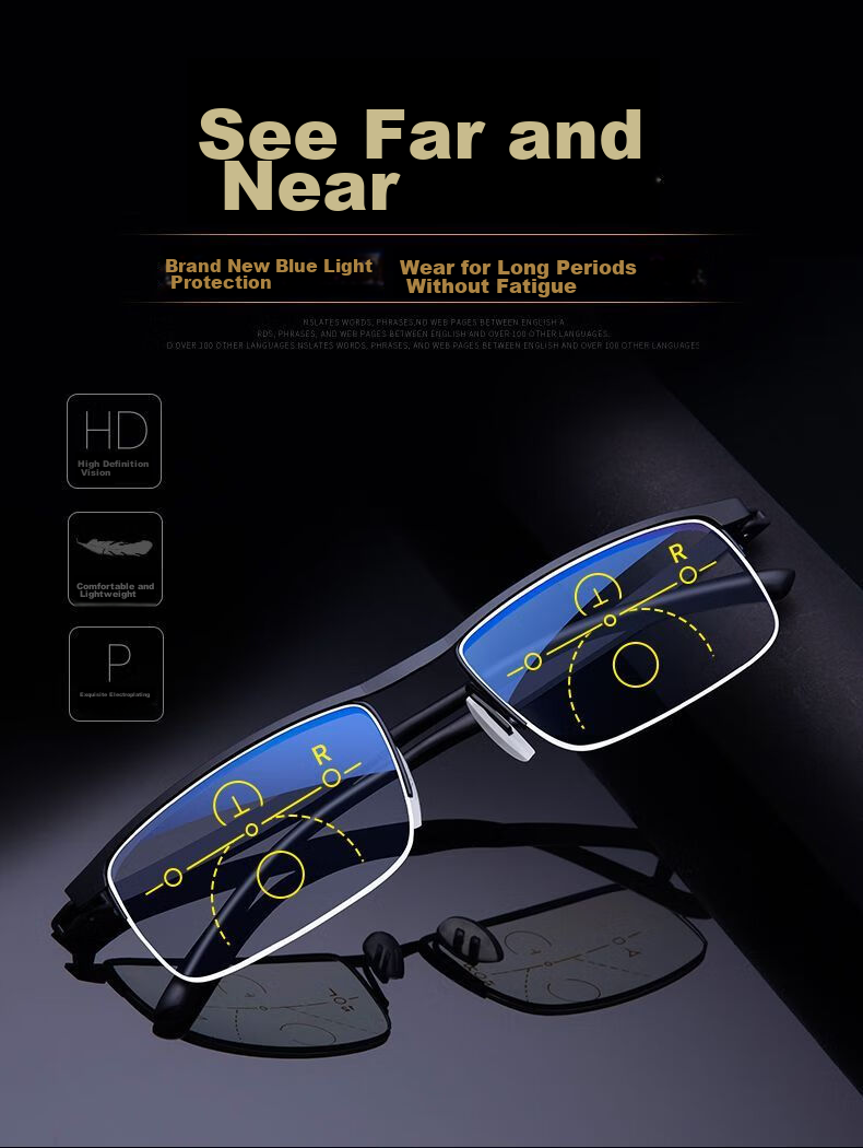 LESCA LUNETIER German Technology Automatic Zoom Reading Glasses for Men, Smart Bifocal Imported Anti-Blue Light Semi-Rimless Reading Glasses for Elderly Wome 4