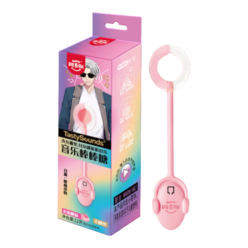 阿麦斯（amos）音乐棒棒糖 12g 儿童礼物 无糖糖果水蜜桃味 休闲零食(奢香夫人）