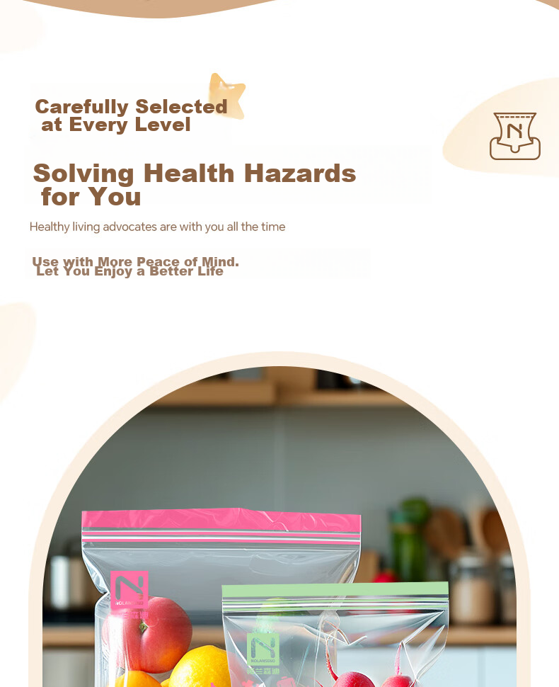 NOLANSEND Food Storage Bags, Medium Size, 50 Count, Double-Layered with Clip Chains, Airtight Sealing Bags for Kitchen Freezing Food 5
