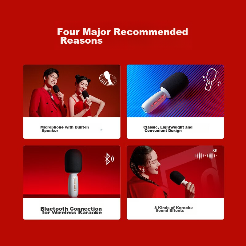 Changba Microphone C10 All-In Karaoke Machine with Wireless Bluetooth Connection, Home KTV Singing Machine for Children, Gift Item, Black