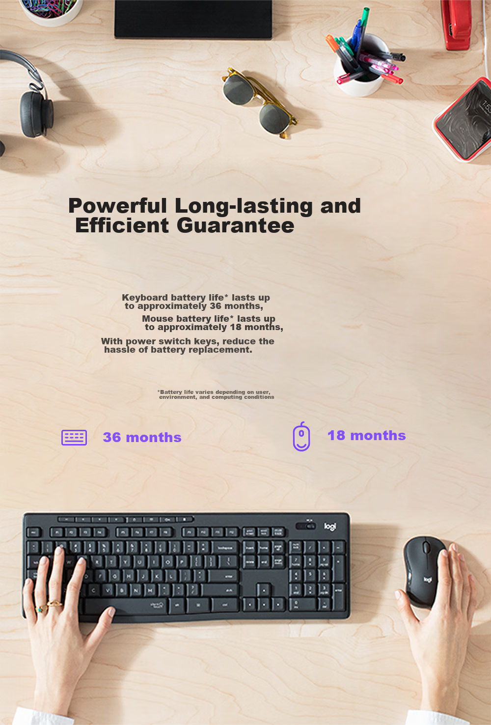 Logitech MK295 Wireless Keyboard And Mouse Combo, Office Keyboard And Mouse Set, Quiet Keyboard And Mouse Set, Full-Size, with 2.4G Receiver, White 8