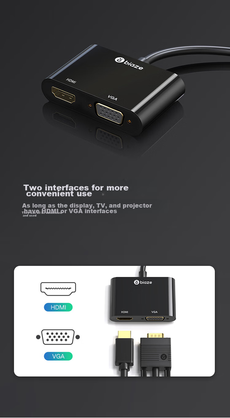 BIAZE DVI to HDMI + VGA Converter, One-To Splitter (Same Display), One-To HD Extension Splitter, One-In Two-Out, for Connecting PC to TV Or Projector 7