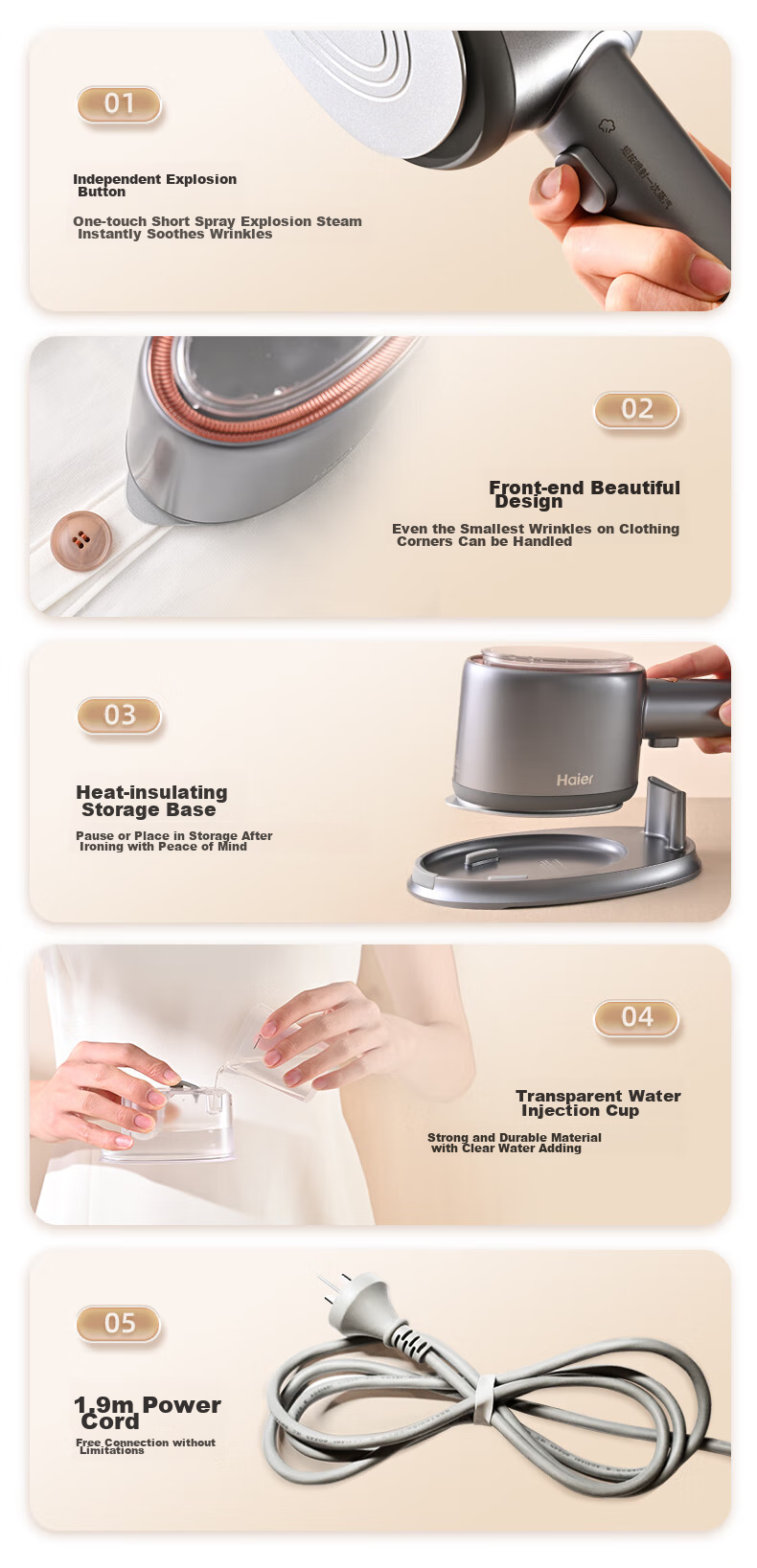 Haier Magic Mirror Handheld Garment Steamer, 30g/min Explosive Steam, 160ml Transparent Water Tank, Electric Iron for Home Use, Small Portable, Sterilizing And Mite-Removing, Specially Designed for Autumn And Winter Coats, HY-YM1208S 16