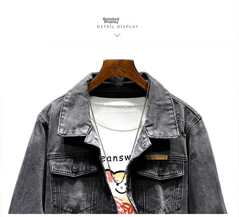 Jeanswest Denim Jacket for Men, 2026 Autumn Korean Style Trendy Loose Versatile Casual Denim Workwear, Black And Gray, Size L 13