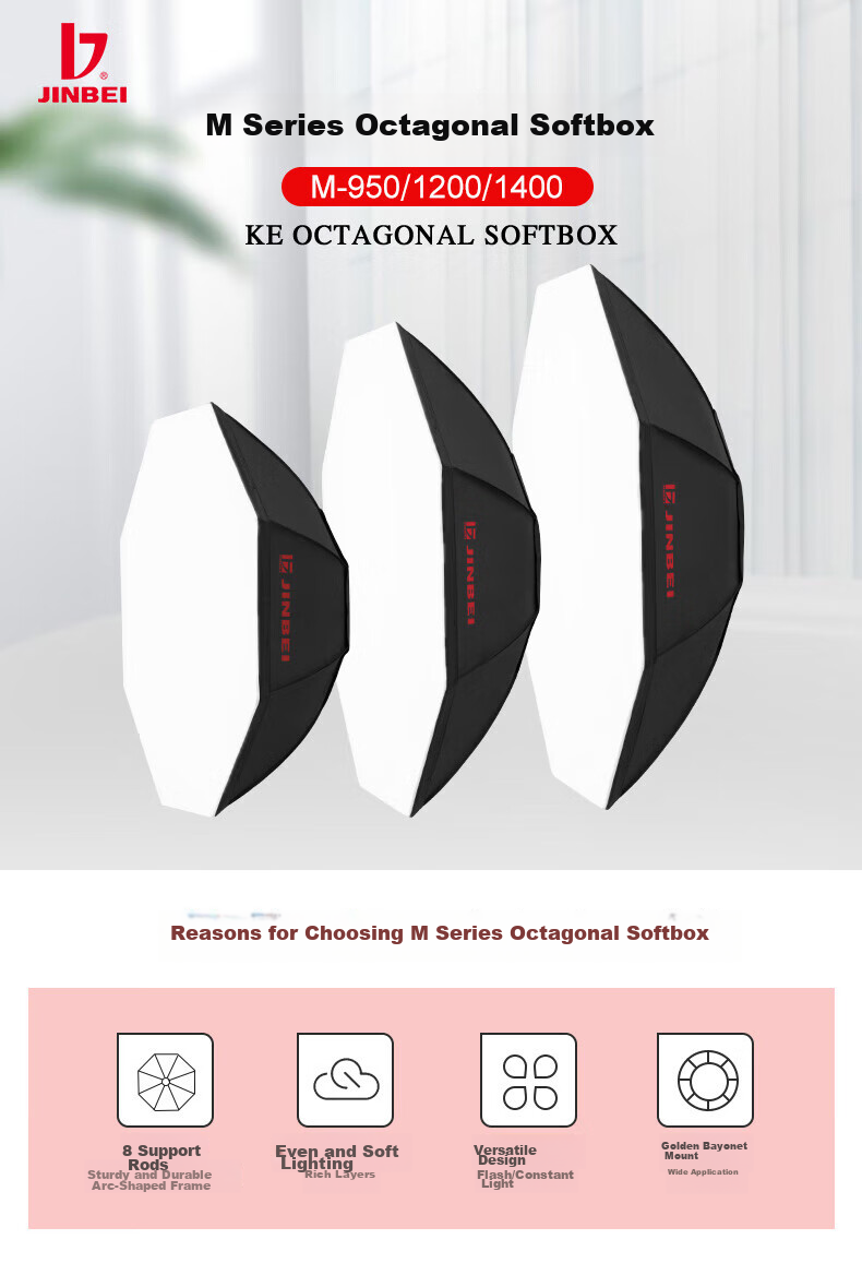 JINBEI JINBEI M-Type Octagonal Round Professional Softbox, Photography Light Diffusion Cover, Flash Fill Light, Studio Shooting Accessory, Universal Hot Shoe Mount, M-950 Octagonal Softbox 1