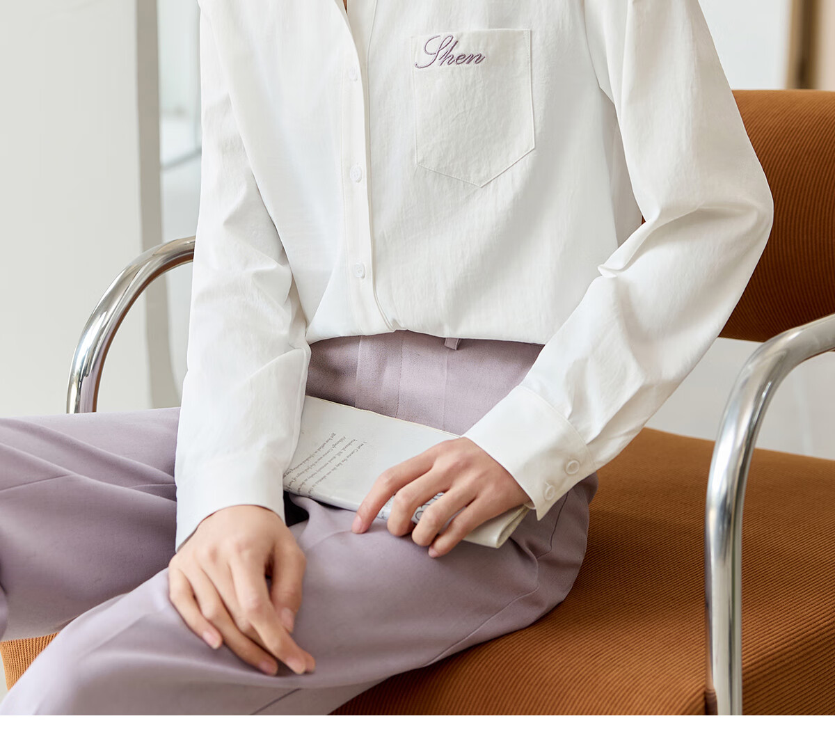 Chushen Spring And Autumn Long-Sleeve Shirt for Women, Turn-Down Collar, Embroidered Pockets, Versatile Commuter Blouse Top S143C2027 1