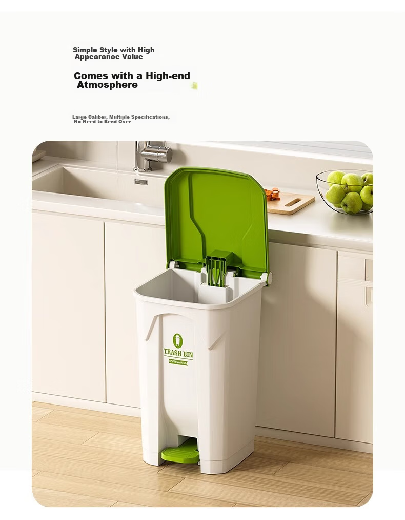 OLPAU Pedal Trash Can, 50L Square White Bin with Gray Lid, for Home Kitchen Restaurant Commercial Hotel Use, Large Capacity with Cover 4