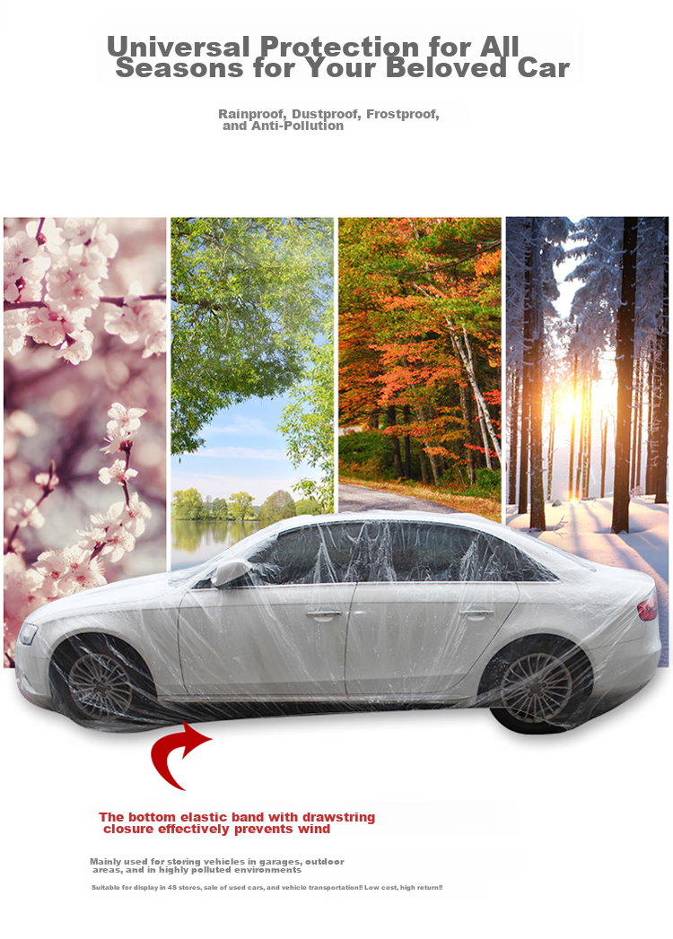 BWNK Disposable Car Cover, Waterproof And Dustproof, Plastic Transparent Car Cover, Thickened M Size [Compact Sedan] 2