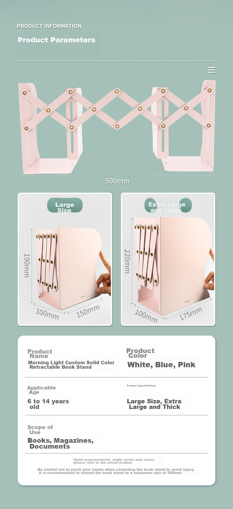 M&G 50cm Extendable Desktop Bookend, Simple Metal Storage Shelf for Desk, Large Bookend, Cherry Blossom Pink ABS917C537 11