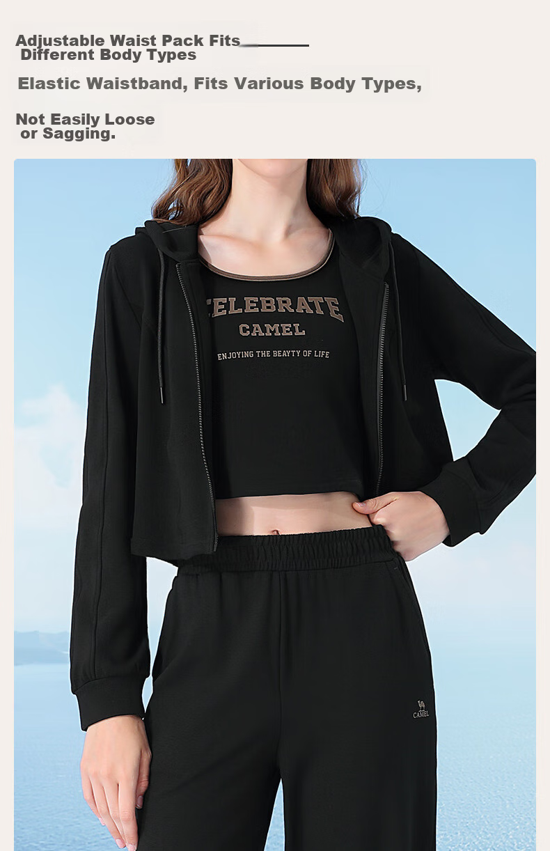 CAMEL Casual Sports Set, New Women's Outerwear, Wide-Leg Straight Pants, Vest Three-Piece Set, Knitted Casual Sportswear 12