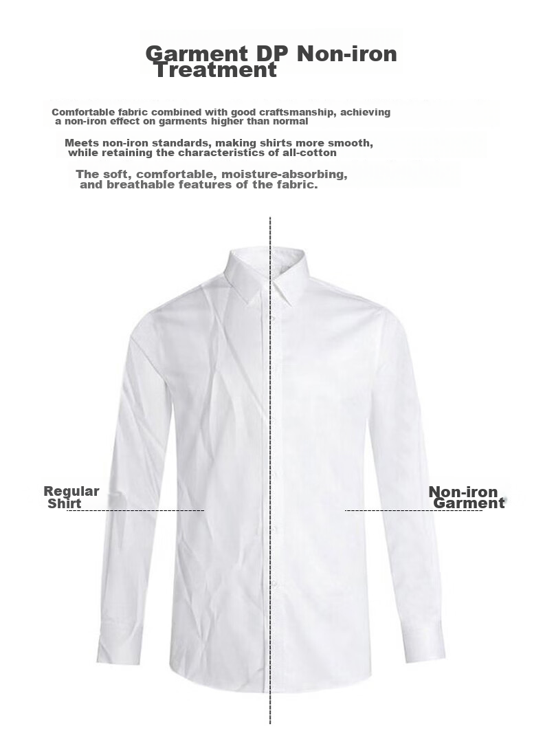 FIRS Long-Sleeve Shirt for Men, DP Wrinkle-Free Dress Shirt, Business Casual Work Pure Cotton White Shirt, Plain White, Size 38 6