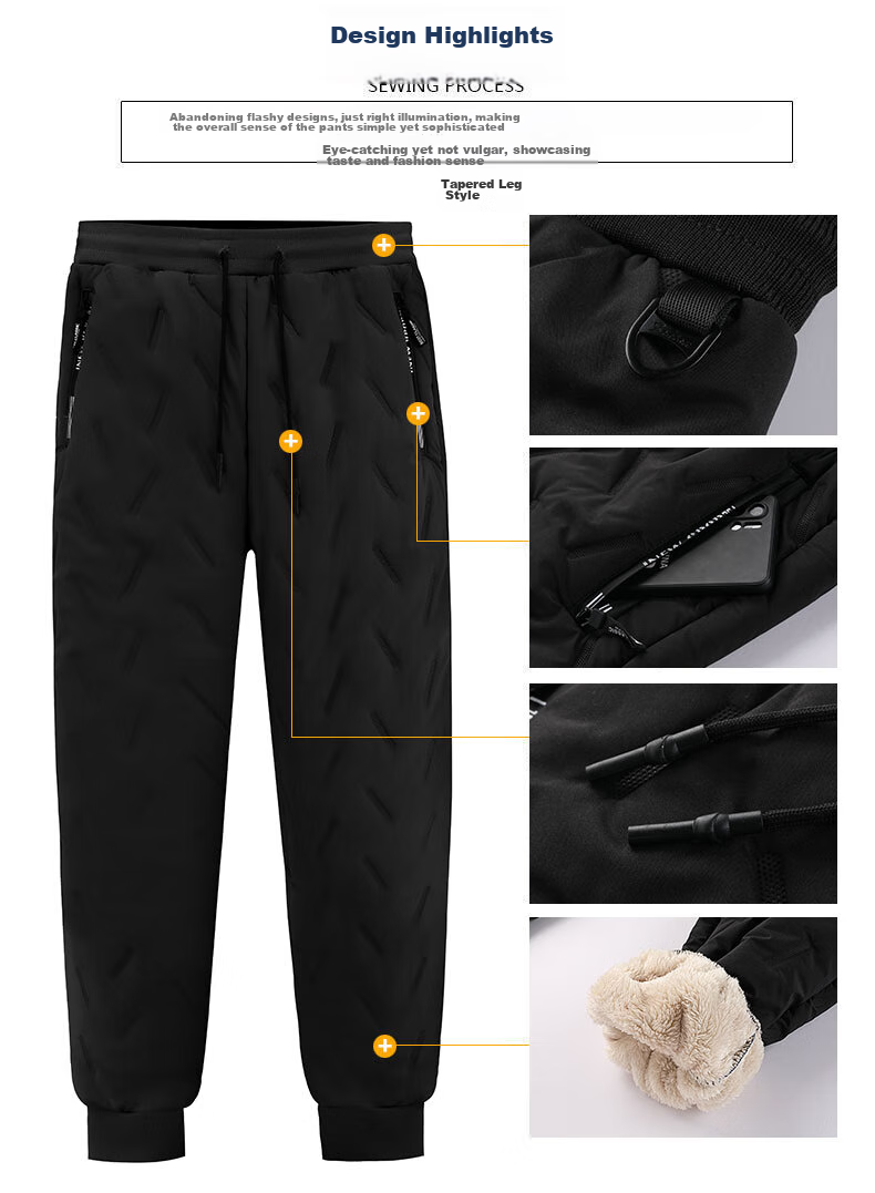 MiiOW Cotton Pants for Men, Winter Casual Plus Size, Fleece-Lined Thick Lambswool, Outdoor Workwear, Sports Warm Trousers for Me 11