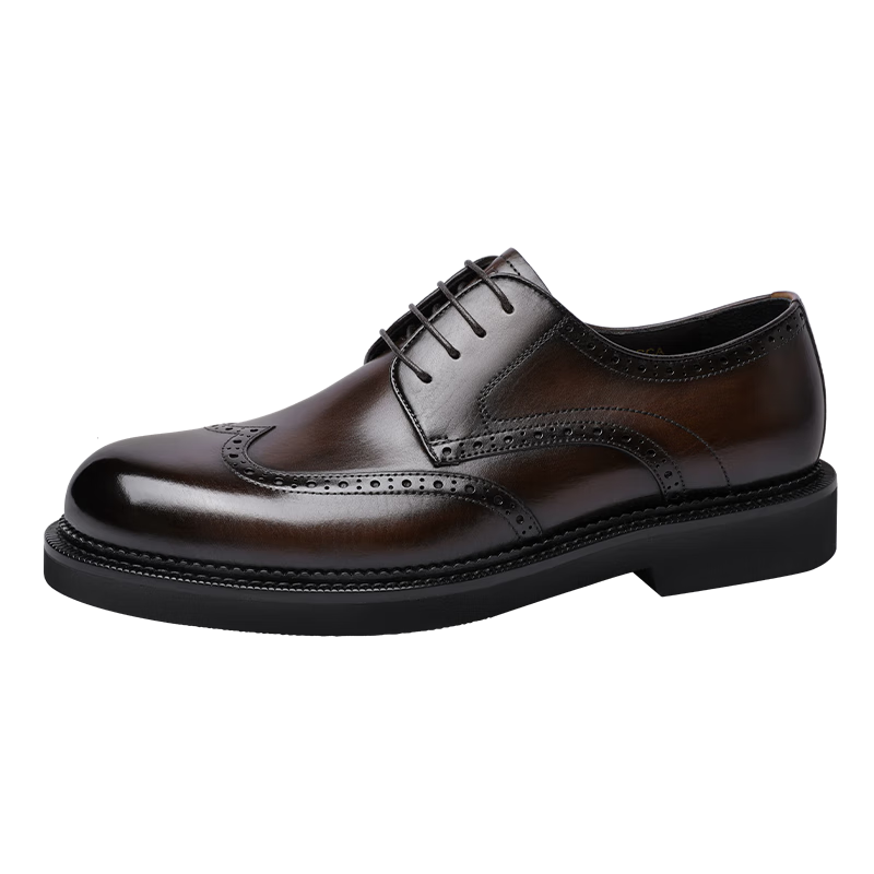 Goldlion Men's Formal Leather Shoes, Autumn Carved Groom Wedding Shoes, Comfortable Brogue Shoes, G521330062CCA, Brown, Size 41