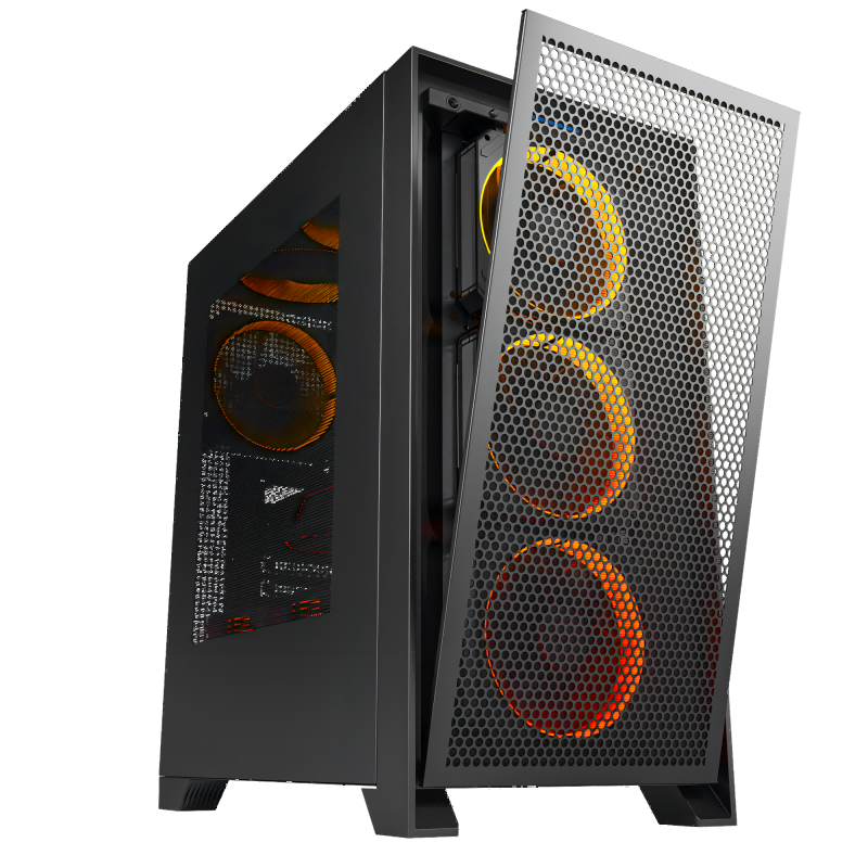 Aigo YOGO T21 Black Computer Desktop Case with Multiple Mesh Ventilation (ATX Motherboard/360mm Water Cooling/High Compatibility/8 Fan Positions)