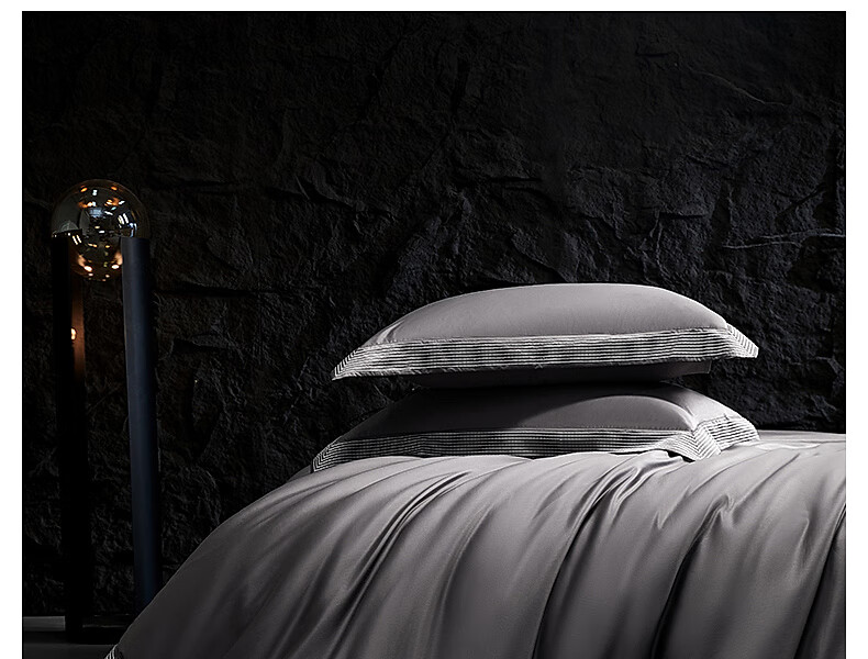 Shuixingjiafang Four-Piece Bedding Set, 100 Thread Count Pima Cotton, Pure Cotton 100% for Sleeping Naked, High-End Luxury Double Bed Set, 1.8m Bed, Gray 17
