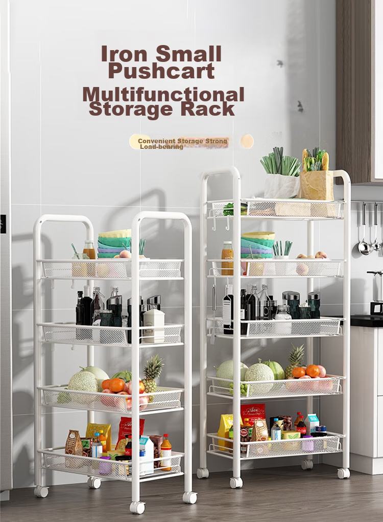 Anerya Kitchen Storage Rack, Snack Cart, Floor-Standing Multi-Layer Organizer, Bathroom Wheeled Shelf, Vegetable Rack, White, 4 Tiers 1