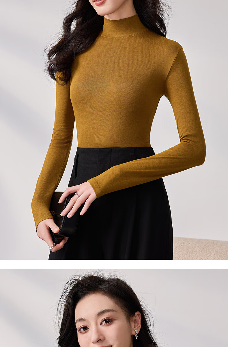 LangSha Spring And Autumn Modal Solid Color Semi-Turtleneck Base Layer Top for Women, Slim Fit Thin Inner Wear Long Sleeve Slimming Stylish Blouse 25