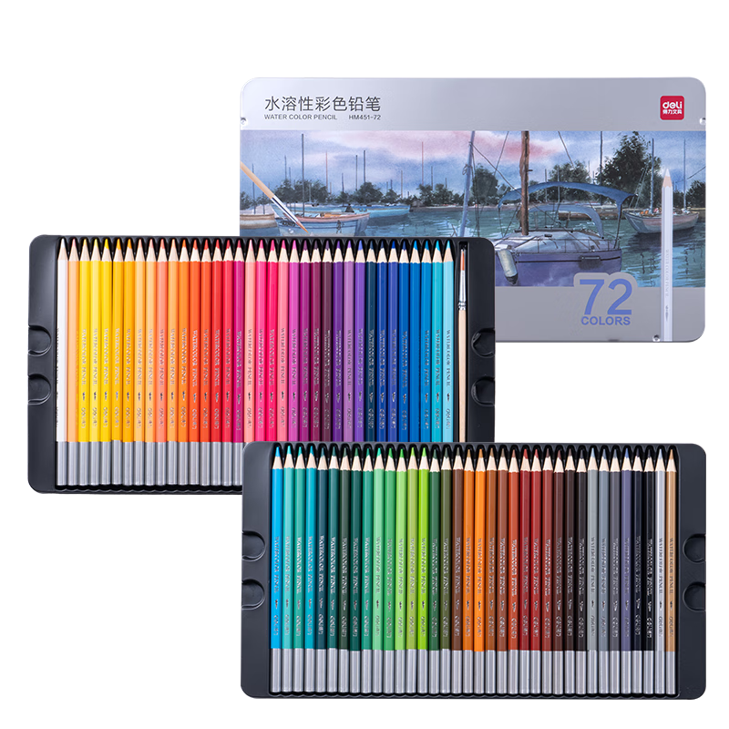Deli [Back to School Stationery] 72-Color Colored Pencils in Metal Box, Water-Soluble Colored Pencils (Mixed) (72 Pieces/box), Art Professional Hand-Drawn Coloring Drawing HM451-72 Colored Pencils for School Opening