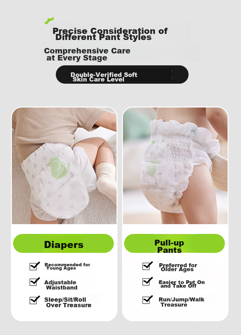 YEEHOO Little Green Pants [No Carbamide Detected], Ultra-Thin Breathable Diapers, M Size, 100 Pieces, Baby Summer Thin Style, Leak-Proof 9