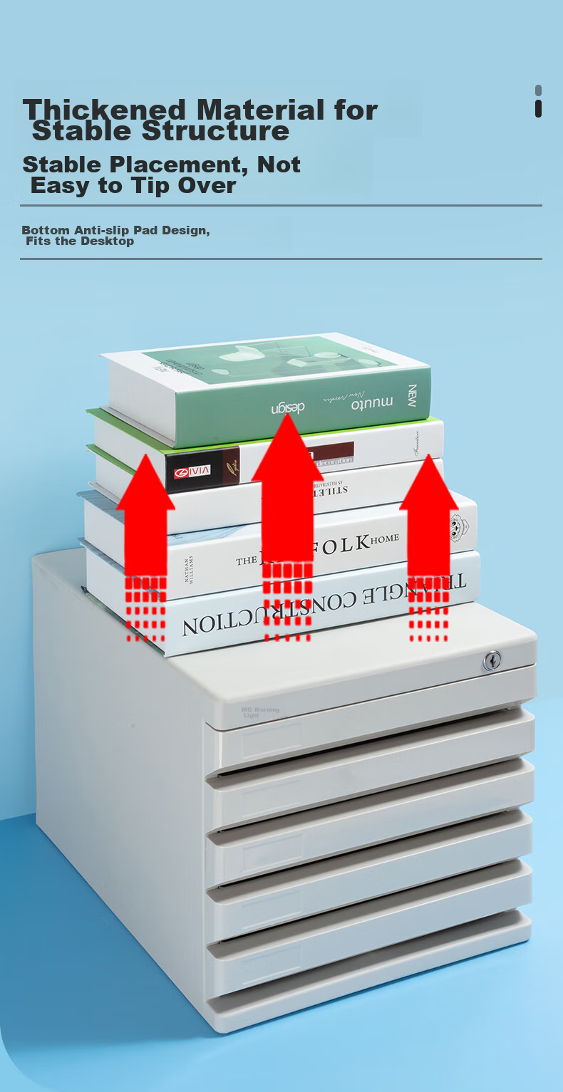 M&G Stationery, 5-Tier Lockable Desktop File Cabinet, Drawer-Style Handle A4 Document Storage Cabinet with Index Labels, Office Supplies, Gray Single Pack ADM95298 9