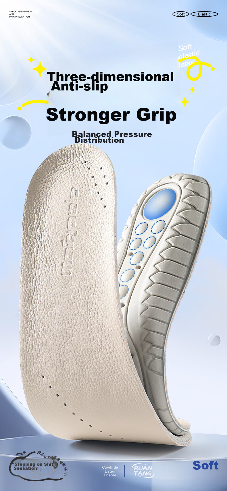 Maigaole Summer Latex Cowhide Insoles, Comfortable Perforated Breathable, Non-Stuffy Soft And Comfortable Shock-Absorbing, Beige, Size 35-36 4