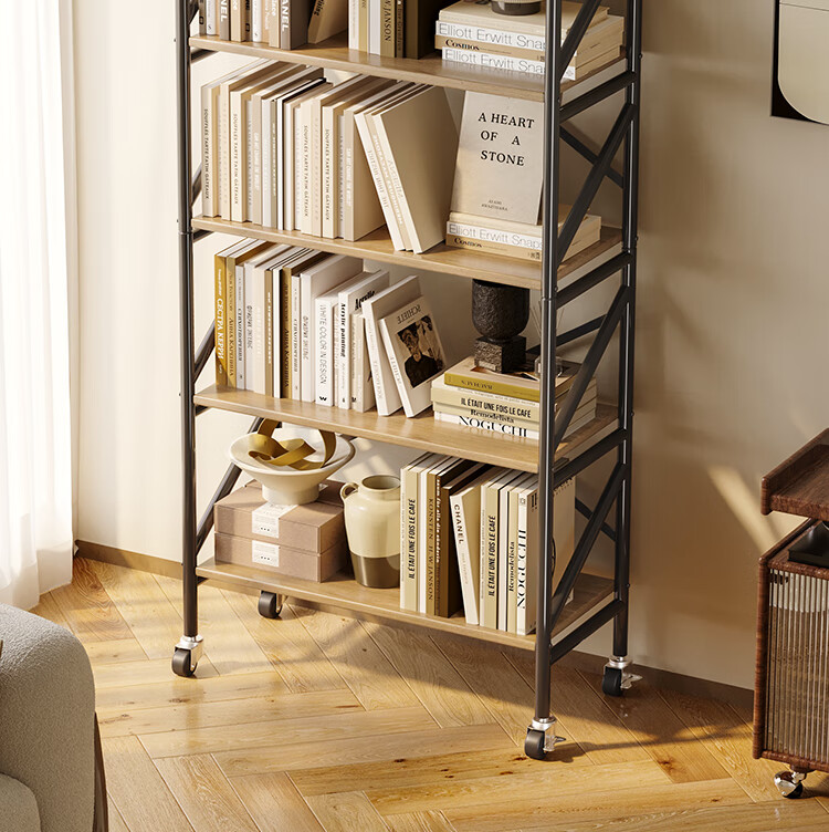 Yicainianhua Internet-Famous Bookshelf, Floor-Standing Storage Rack, Mobile Metal Steel-Wood Storage Shelf, Printer Stand 4387 - with Mobile Wheels 6