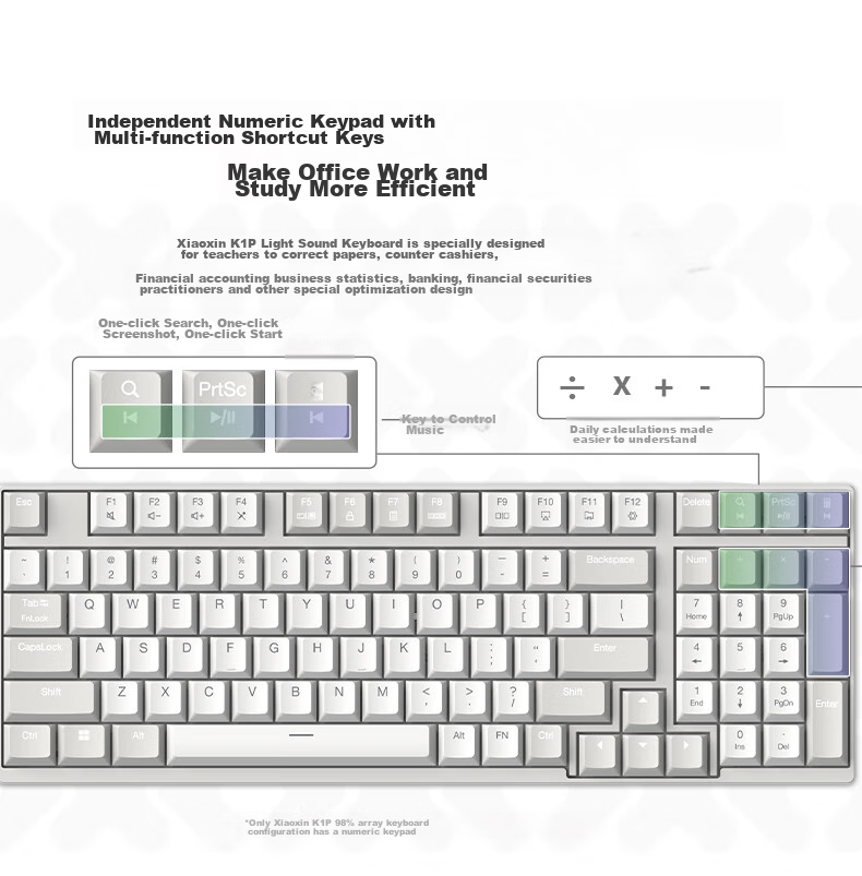 Lenovo Xiaoxin K1P Quiet Wireless 98-Key Keyboard And Mouse Set, Jelly Touch Mechanical Rebound, Multi-Key Shortcuts, 3-Level DPI, Windows Compatible, Twilight Gray 12