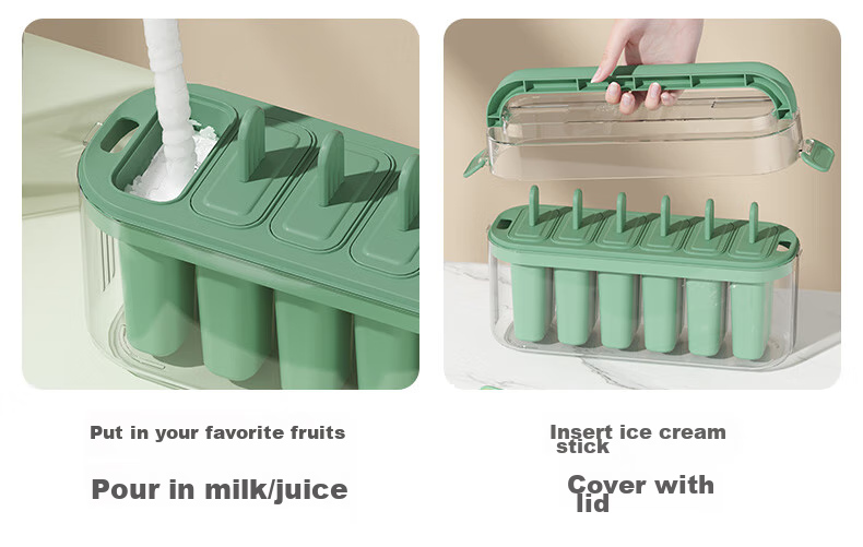 Baicaoyuan Ice Cube Mold, Flip Ice Tray, Ice Maker Box with Lid, Food-Grade Freezing Tool Mold, Green, 32 Compartments 7