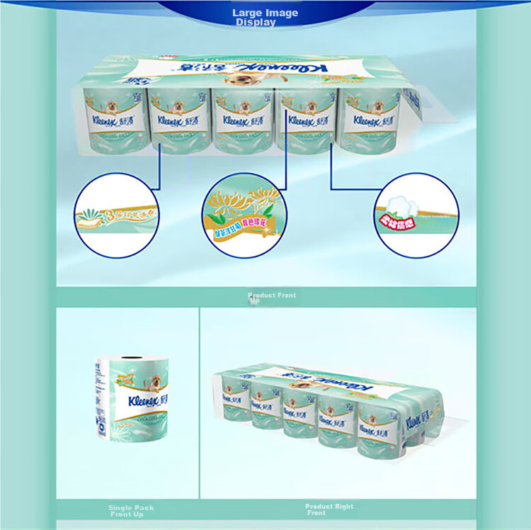Kleenex Toilet Paper, Green Tea Chamomile Scented Printed Core Roll Paper, 3-Ply, 250 Sheets * 10 Rolls, Tissue Paper, Bathroom Tissue 6