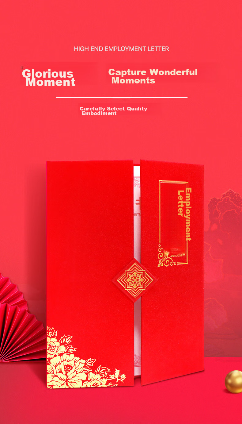 Befon A4/5 High-Quality Honor Appointment Letter, Tri-Fold Vertical Appointment Certificate, Commission Document with 6 Inner Pages, Printable Inner Pages, Red, 7342 3