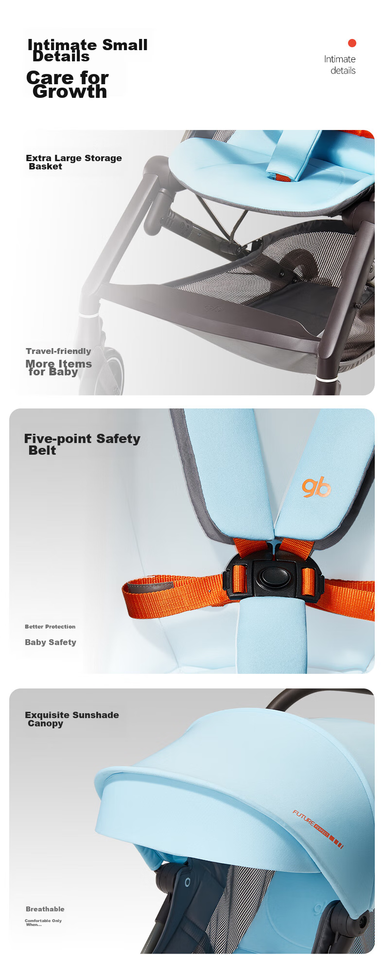 Gb Lightweight Foldable Baby Stroller with Shock Absorption, Airplane-Friendly, Perfect for Outings with Your Baby - Chanyi D2003 in Qianshi Blue 8