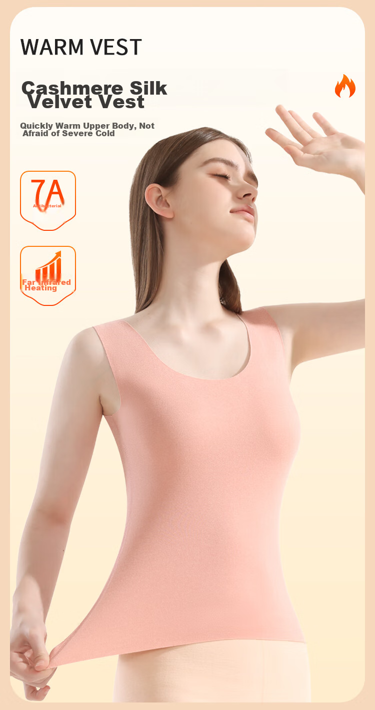 MiiOW [Contains Cashmere And Silk] Women's Thermal Vest, 2026 New Style, Fleece-Lined Seamless Heat-Generating Inner Layer Autumn Wear, 2XL 2