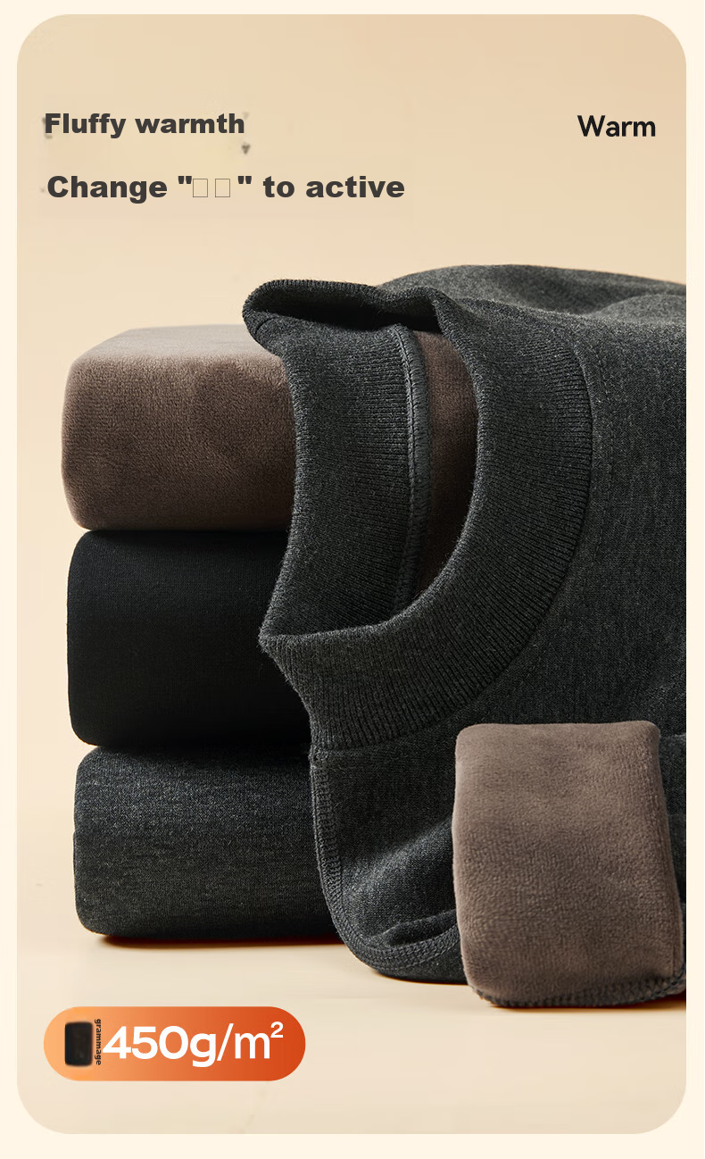 MiiOW [Cashmere Fleece Thickened] Women's Thermal Underwear Mid-Neck Set with Knee Protection, Autumn Top And Pants, Cold-Proof for Men And Wome 9