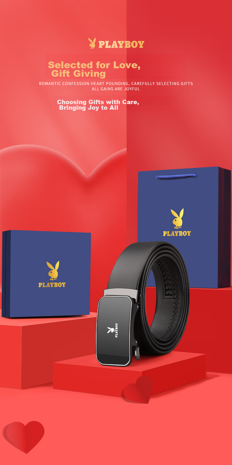 PLAYBOY Gift Box Belt for Men, Automatic Buckle, Cowhide Business Casual Trouser Belt, Practical Birthday Gift for Husband Or Father 1