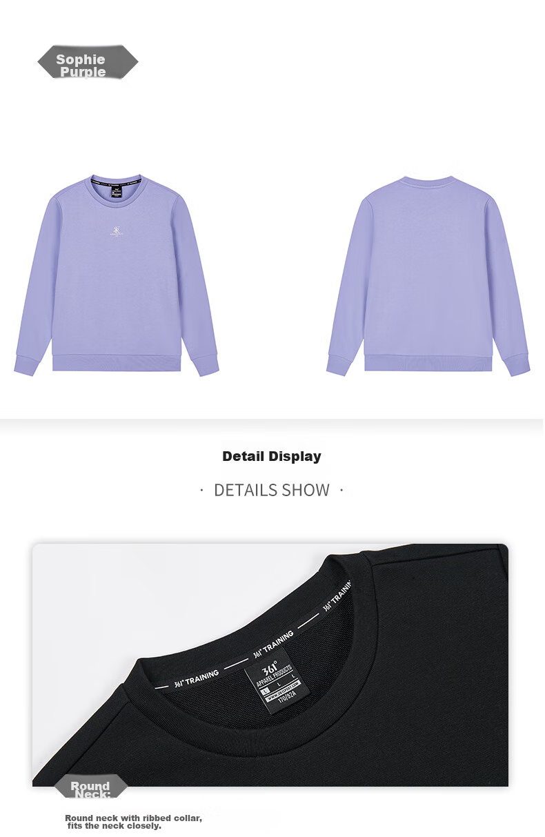 361° Women's Sweatshirt, Spring Fleece-Lined Jacket, Sports Casual Round Neck Long-Sleeve Pullover Top, 662344801D-2 37