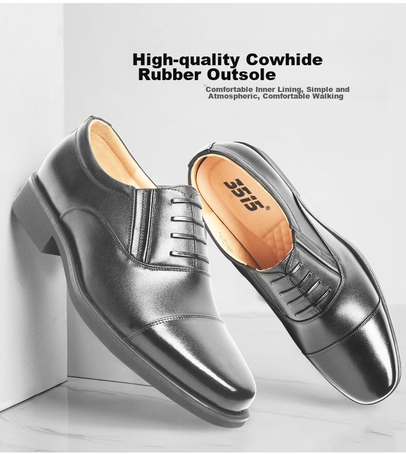 3515 Qiangren Formal Shoes for Men, Three-Joint Leather Shoes, Business Casual Top-Grain Cowhide Slip-On Style Men's Shoes, Black, Size 43 3