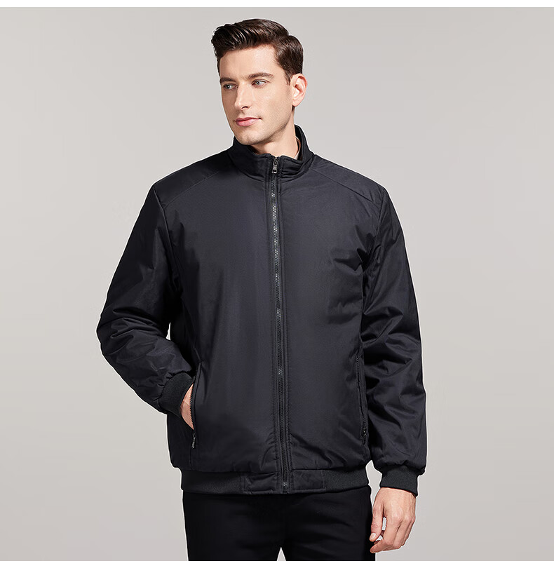 ROMON Men's Autumn Winter Business Casual Executive Cotton Padded Jacket Coat 36JM Black XL 13