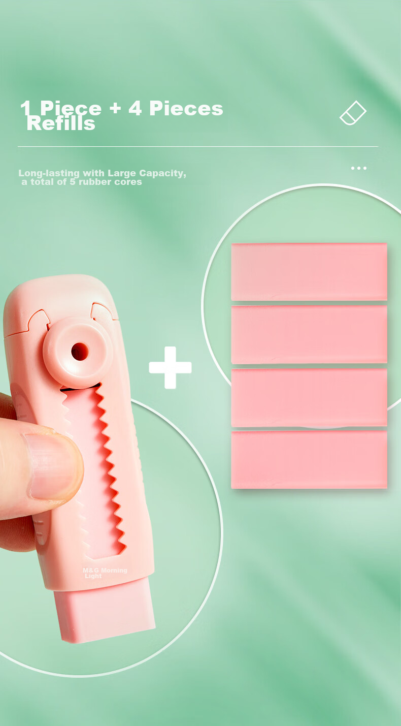 M&G Stationery Ice Cream Push-Pull Eraser, 1 Piece + 4 Refills, Sketch Art Drawing Eraser for Kindergarten Elementary School Children Exam Use, Milk Taro Ice Cream 5