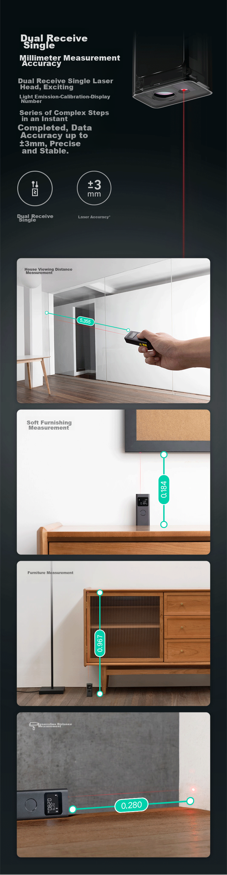 MIJIA Xiaomi, MIJIA Smart Laser Rangefinder, High-Precision Surveying Ruler, Electronic Ruler, Infrared, for Home Renovation Measurement 5