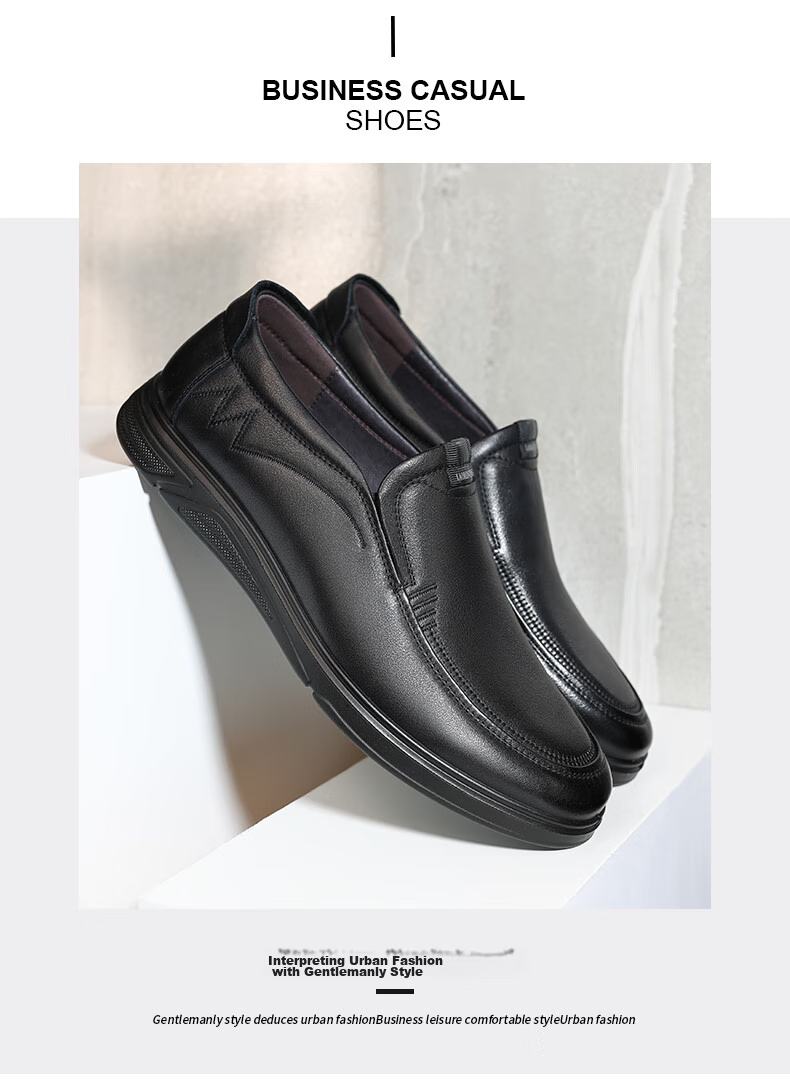 LAORENTOU Leather Shoes for Men, Business Casual Shoes, Top-Grain Cowhide Slip-On Loafers, Durable Men's Footwear LA12062 Black Size 40 4
