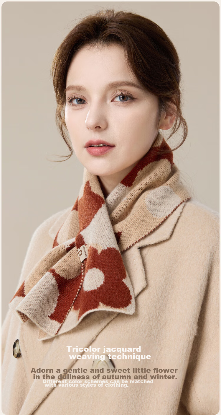 JIUMU Pure Wool Scarf for Women, Autumn And Winter Ladies' Warm Neck Warmer, Lightweight Winter Neck Protection Short Scarf for Wome 7