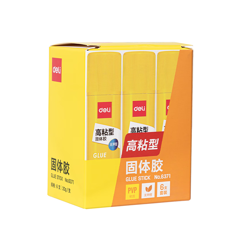 Deli [Super Popular] 20g High-Adhesion PVP Solid Glue Stick, Formaldehyde-Free Quick-Drying Durable Glue Stick, Strong Adhesion, Student Stationery, 6-Pack, Office Supplies, 6371