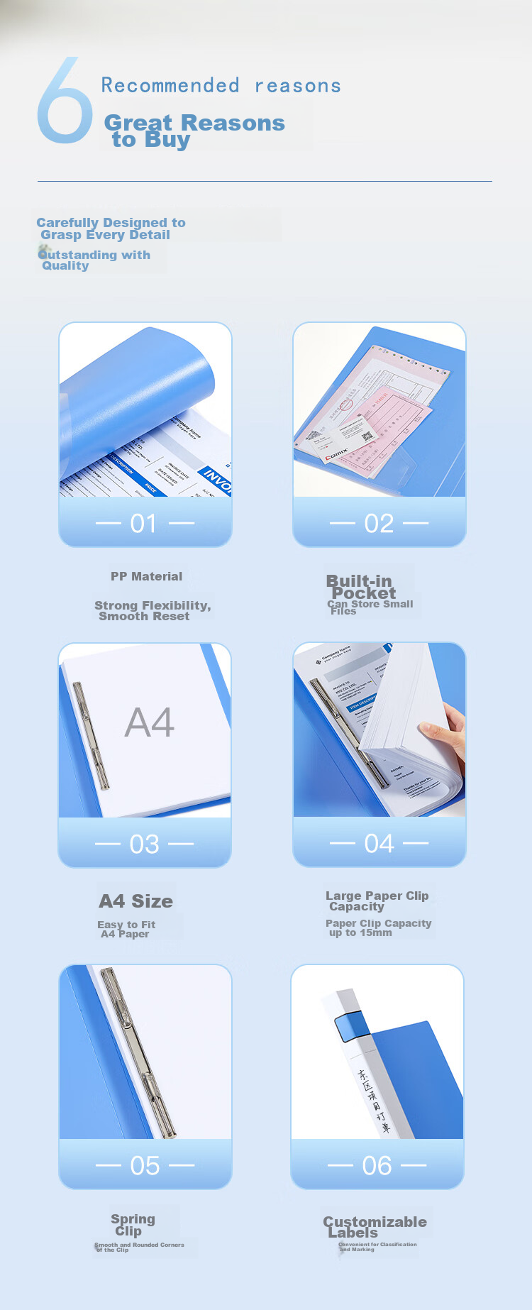 COMIX A4 File Folder/document Holder/single Spring Clip, Blue, Office Stationery A300 1