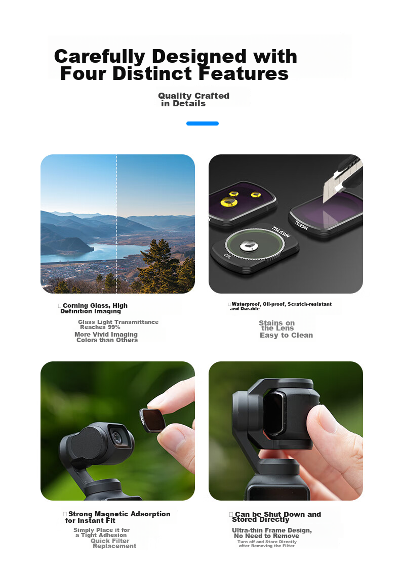 TELESIN Compatible with DJI Pocket 4/3, CPL ND16/64/256 Filter Set, Neutral Density Filters 2