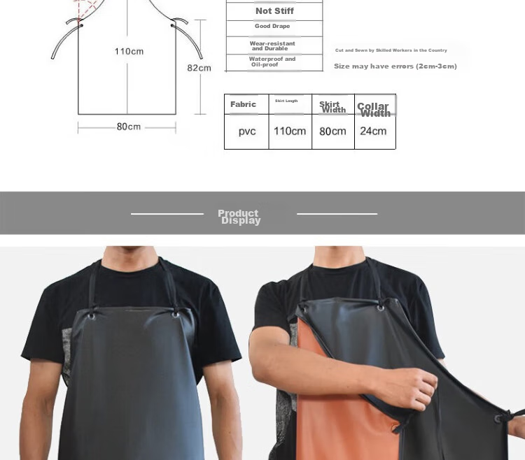 Gongtai Waterproof and Oil-proof Aquatic Apron Acid and Alkali Resistant Extra Large Thickened PU Apron Waistcoat Black 120*125cm One Size 8