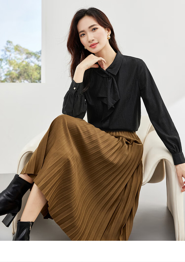 Sentubila Elegant Ribbon Blouse for Women, Spring Women's Wear, Light And Fashionable Long-Sleeve Chiffon Blouse, Versatile Commuter Top 34