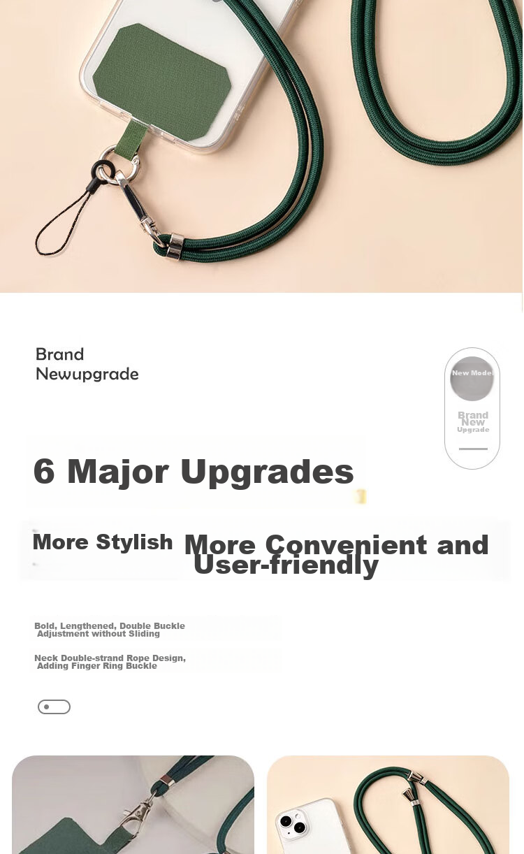 Dipuer Phone Strap Neck Strap Crossbody Adjustable Retractable Anti-Loss Universal Phone Case Durable Long Black [Ring Holder + Clip] 2