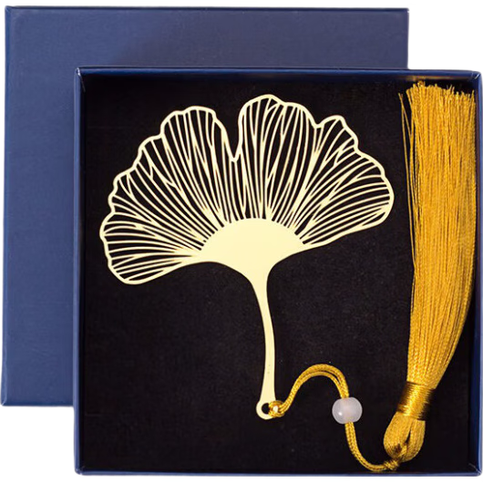 TIANSE Ginkgo Leaf Brass Bookmark Gift Box, Chinese Style Creative Gift for Teachers on Teacher's Day, Metal Souvenir, Birthday Present for Men And Women, Annual Meeting Gift TS-5866