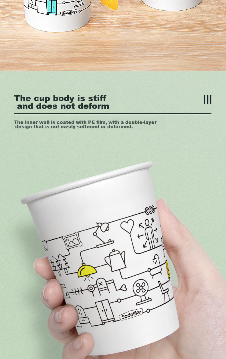 Sodolike Shangdao Disposable Paper Cups, 230ml Thick Paper Cups, Pack of 100, for Office, Business, And Home Use 6