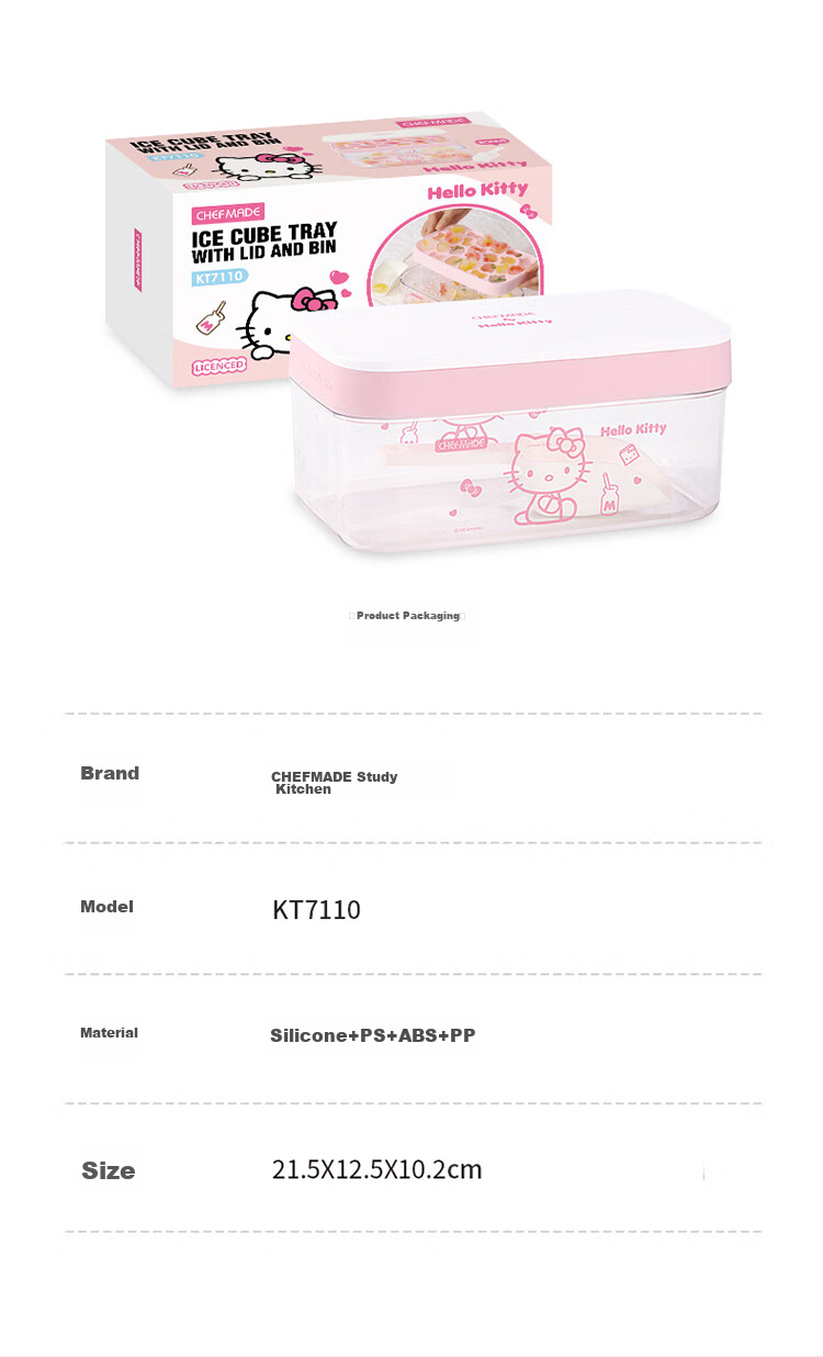 Xuechu Ice Cube Mold, HELLOKITTY Cartoon Silicone Ice Maker, with Lid, Food Storage Container, Ice Cream Mold 18